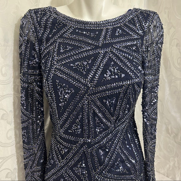 Aidan Mottox Navy Bejewelled Rayon Boatneck Dress - Picture 9 of 10
